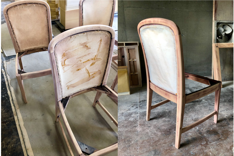 修理再生 ダイニングテーブルと椅子 再塗装・リペア・張り替え