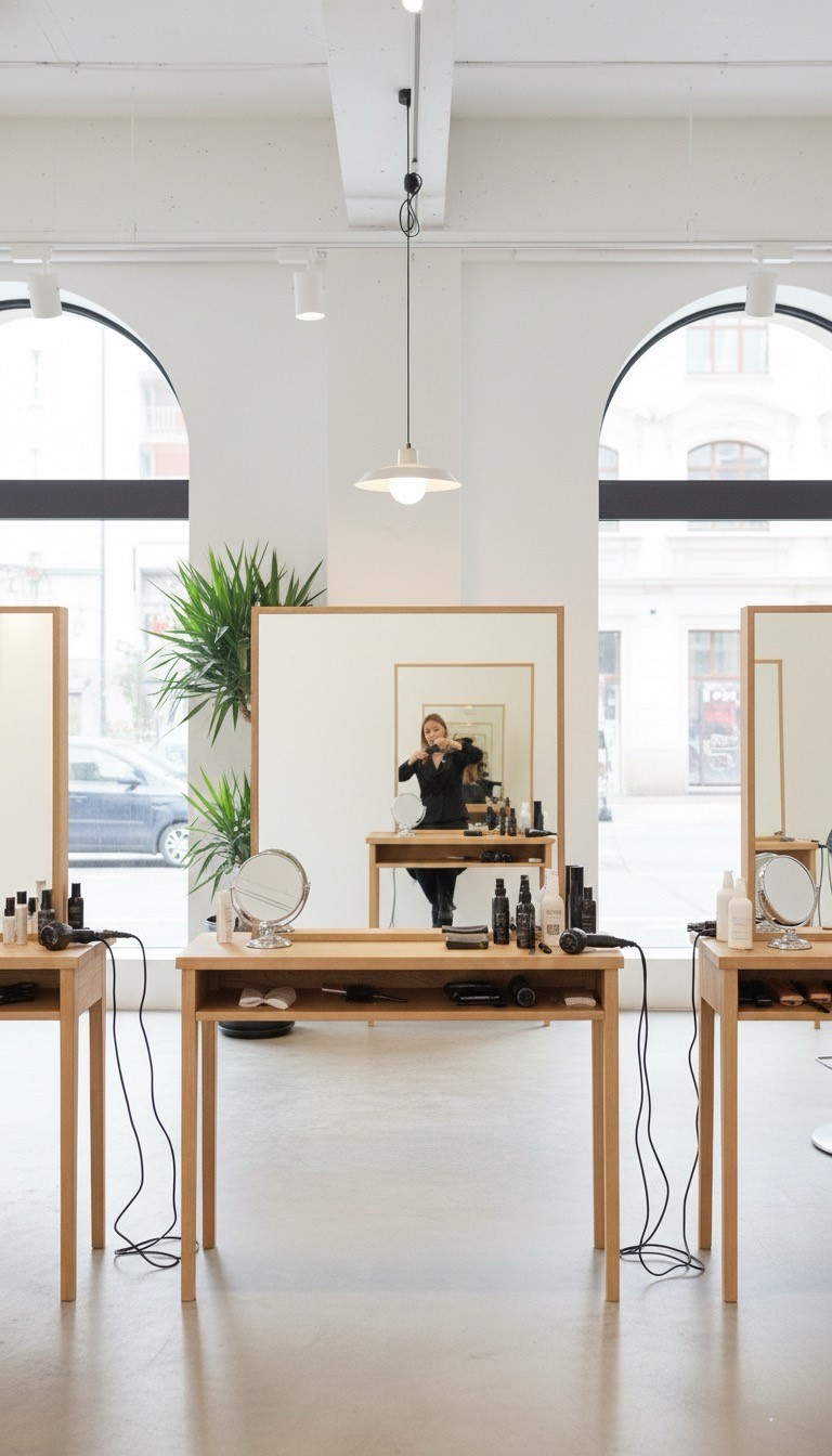 ヘアーサロン4点セット】カウンター1台・セット面3台のヘアーサロン家具4点【ヘアーサロン セット面 レジカウンター 美容室 理容室】